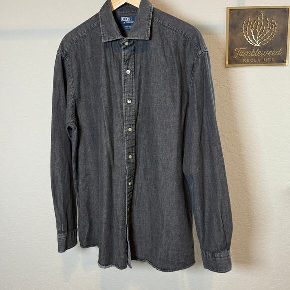 Men's Polo Ralph Lauren Black Denim Chambray Long Sleeve Button Down Size L - Picture 1 of 8